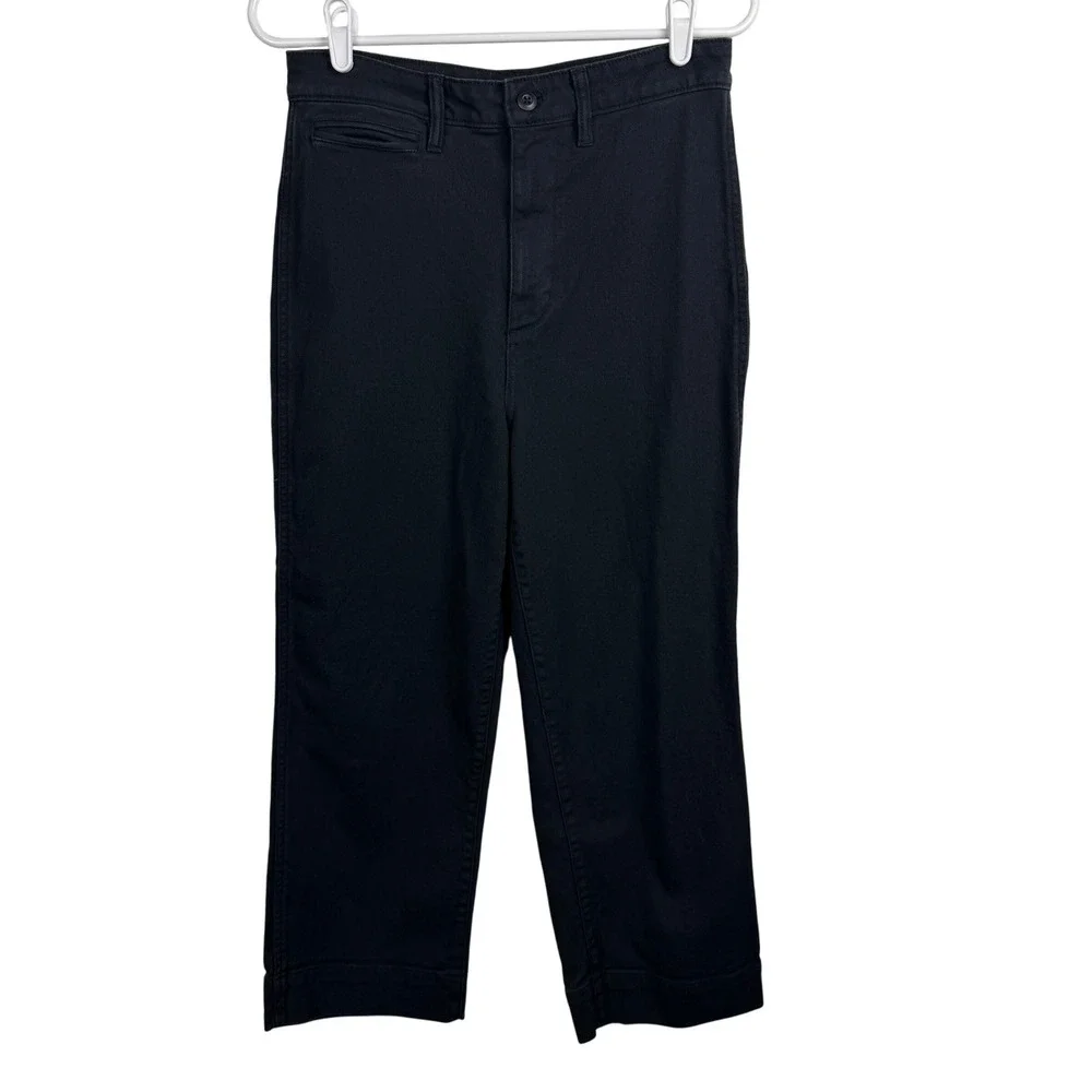 Quince Women's Black Crop Pants 28 High Rise Wide Leg Utility Pockets Casual - Picture 3 of 9